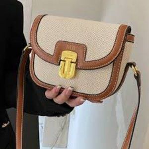 Fashion | Linen and Faux Leather Saddle Crossbody Bag NEW
